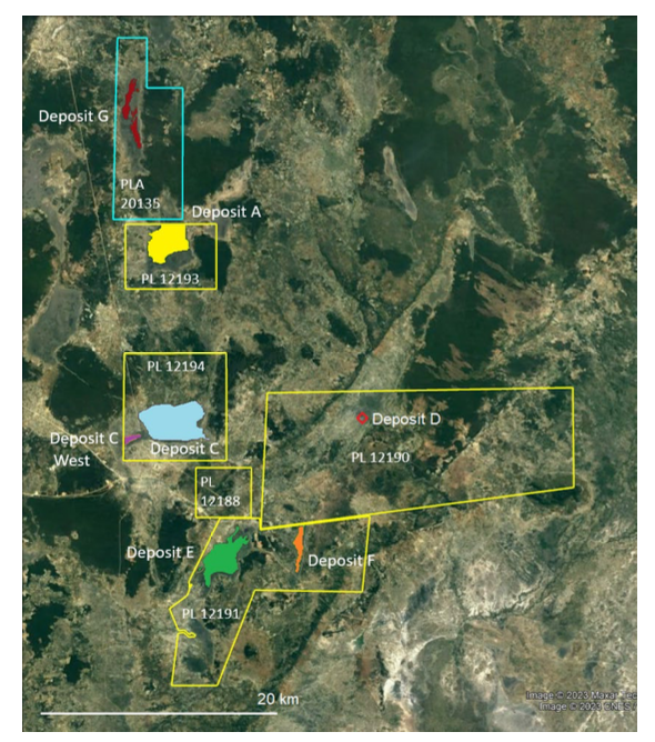 Imaging Map of AuKing’s Manyoni PL holdings with UNX deposits highlighted.
