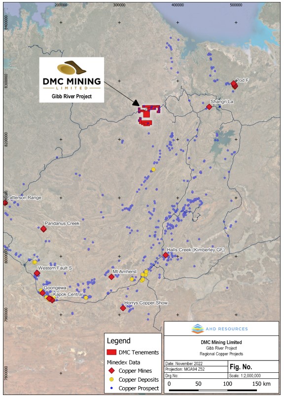 A project location map showing surrounding mines and deposits at Gibb River.