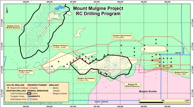 A map of drill locations at Mt Mulgine.